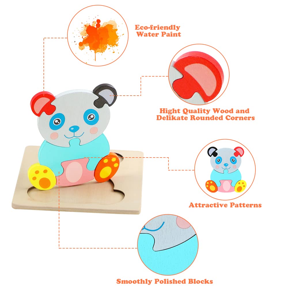 HOTUT Puzzles de Madera de Animales para Niños,6pcs Rompecabezas Puzzle Juguetes Bebes,Puzzles de Madera Juguetes Bebes, Montessori Puzzle Bebe Infantiles,para Niños