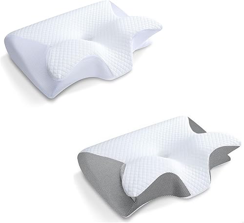 HOMCA Almohada cervical de espuma viscoelástica, 2 en 1, almohada ortopédica de contorno ergonómico para dolor de cuello, almohadas de apoyo