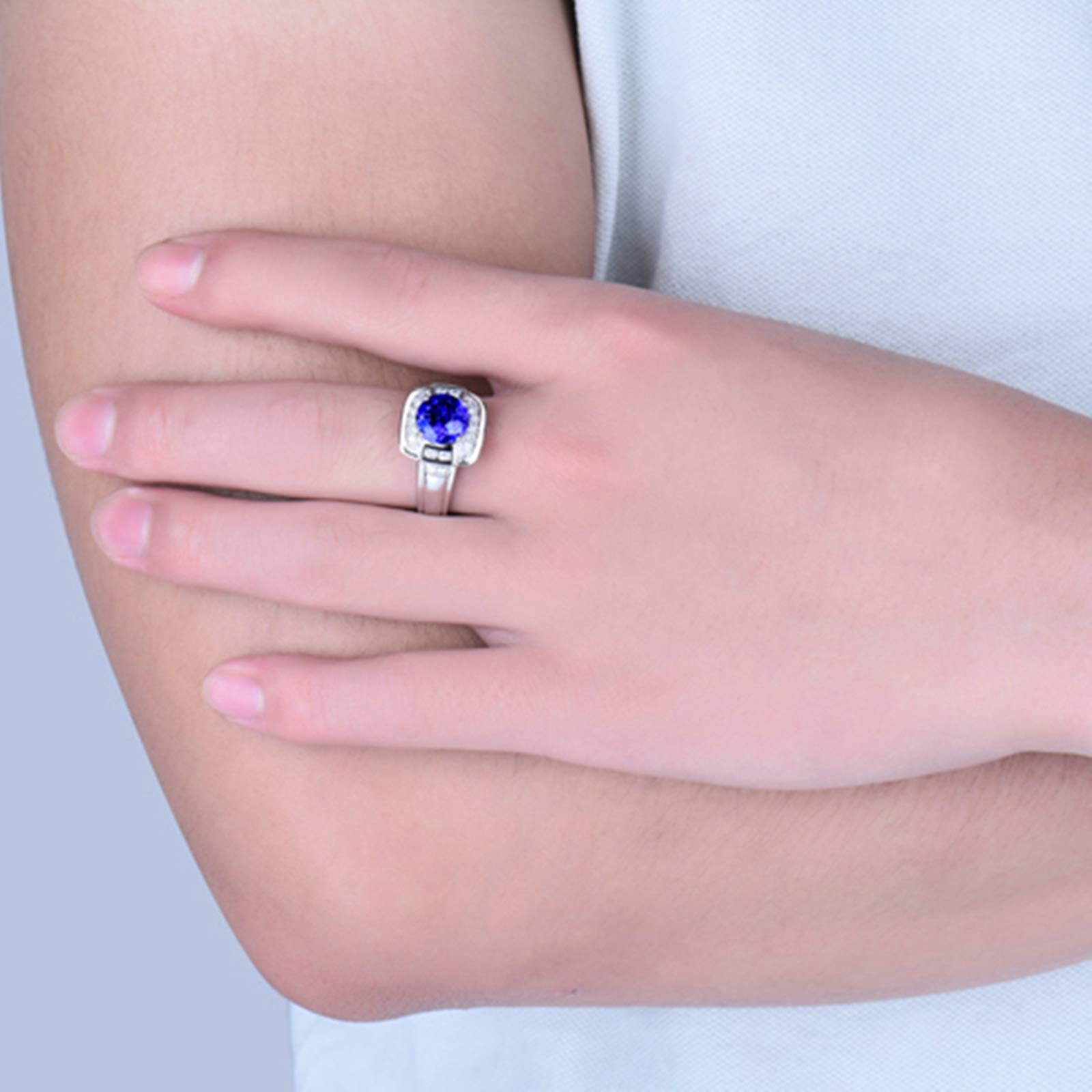 Obrączka męska z białego złota 18K (750), 2,5 ct, tanzanit, ozdobny pierścionek z diamentami na Dzień Ojca, rozmiar 45 (14,3)-70 (22,3)