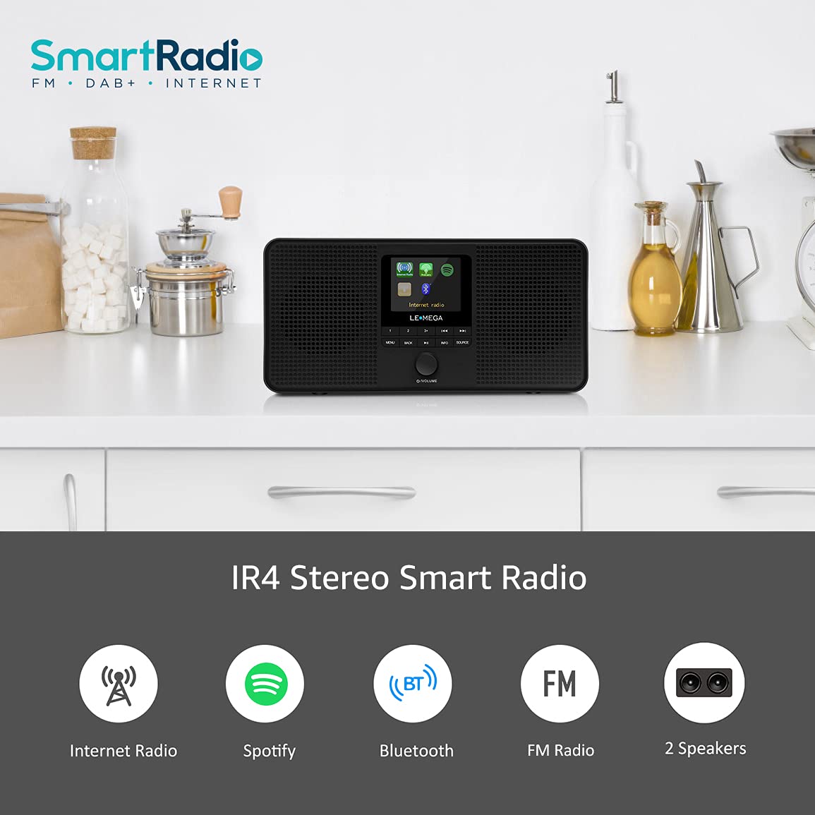 LEMEGA IR4S Stereo WiFi Radio,FM Digital Radio, Spotify Connect, Bluetooth Speaker