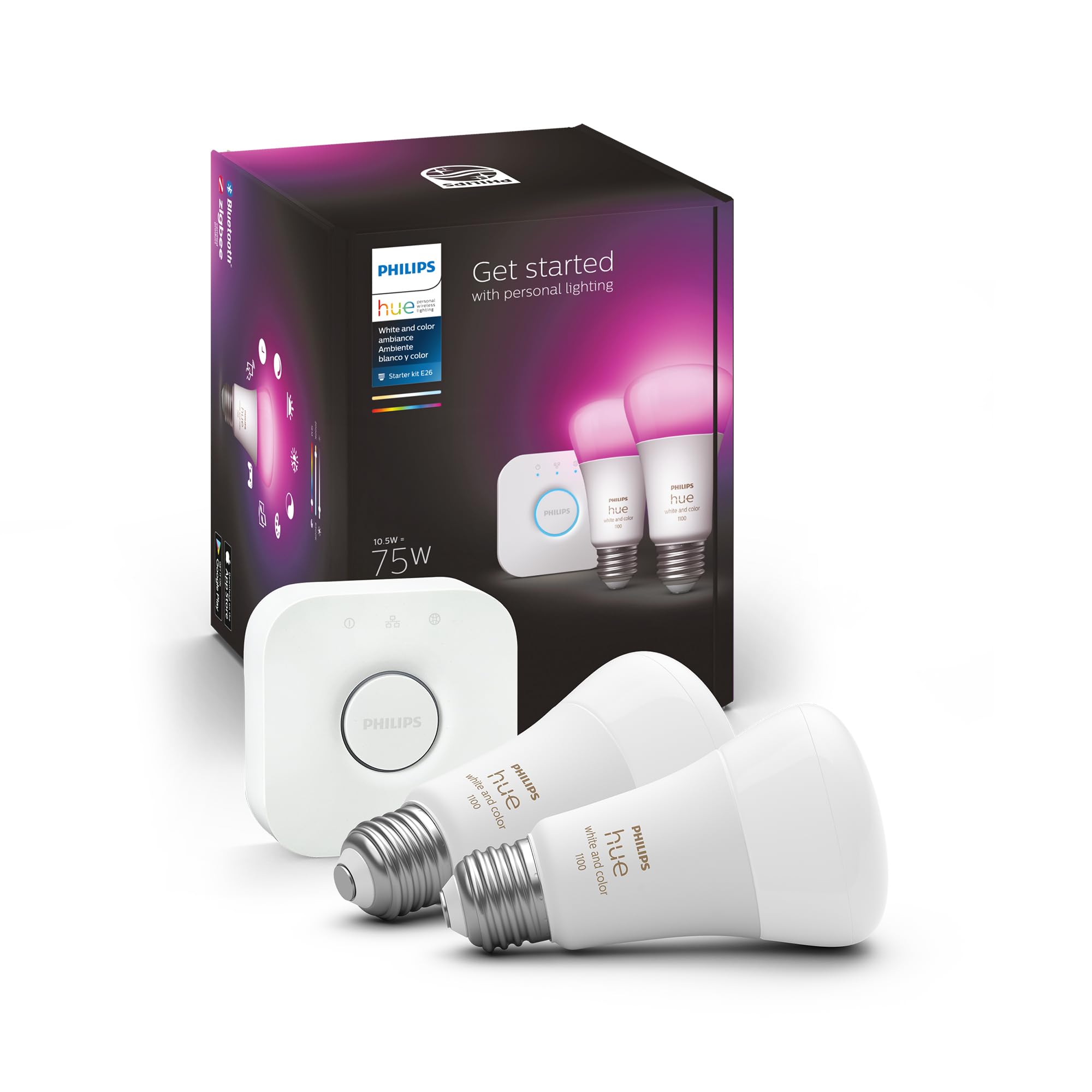 Amazon.com: Philips Hue Color 75W A19 Smart LED Bulb 2PK + Hue
