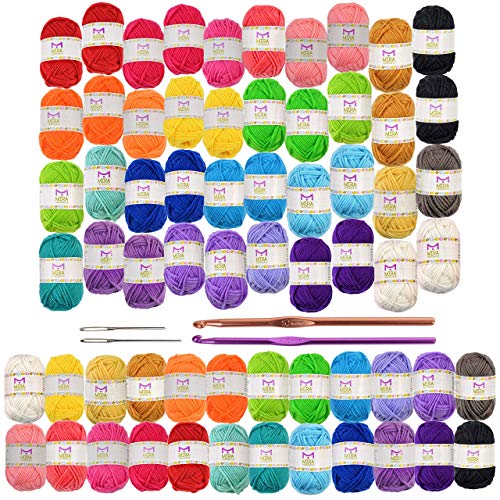 Mira Handcrafts 1400 Yards Acrylic Yarn Crochet Kit - Assorted Colors - Ideal for String Arts and Crafts