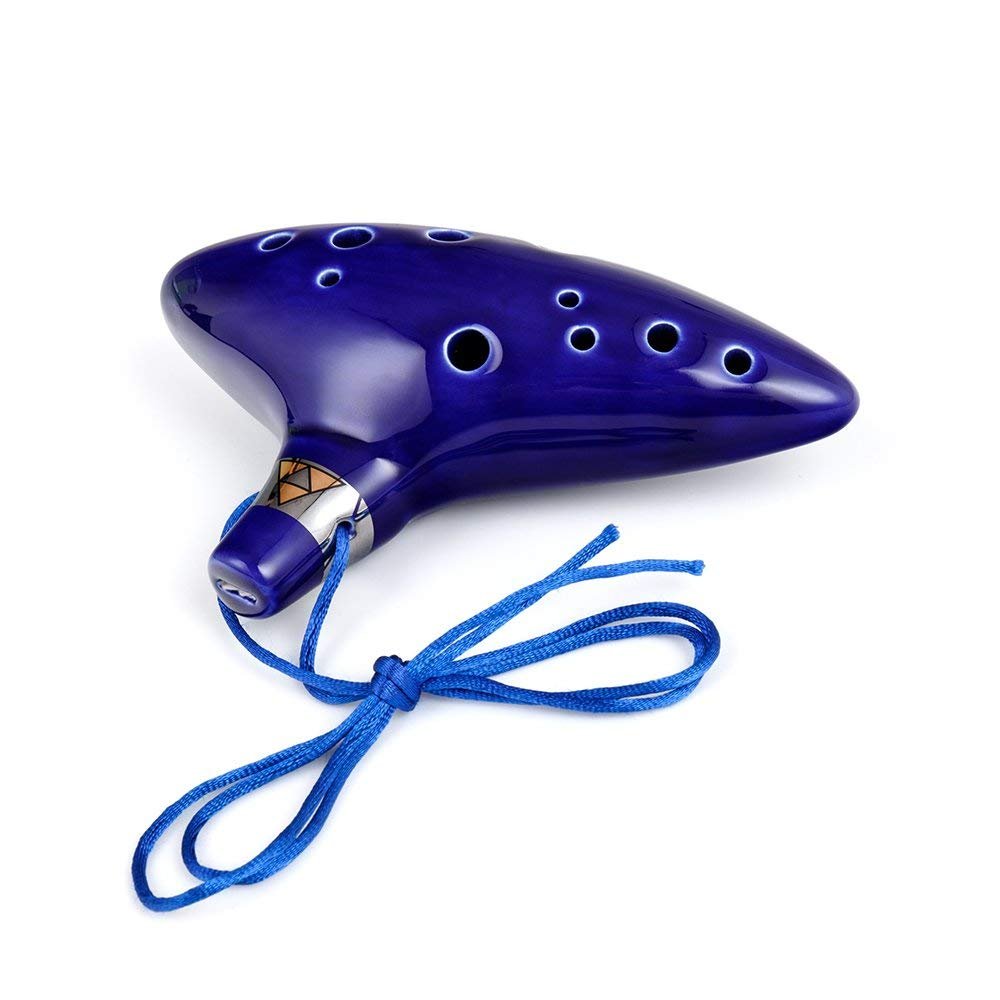 Czemo Zelda Ocarina 12 Trous Céramique Alto C Instrument de Musique, Support Fond Blanc, Corde, Pochette, Livre d’instruction