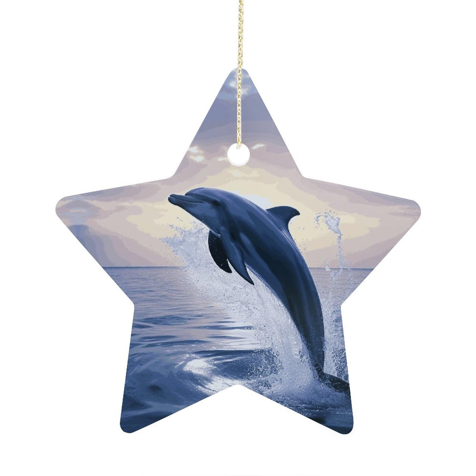 Elegant Dolphin Stars Ornaments Ceramic Christmas Tree Hanging Light in Weight Christmas Star Pendants Funny Double-Sided Printed Xmas Ornaments for Gifts