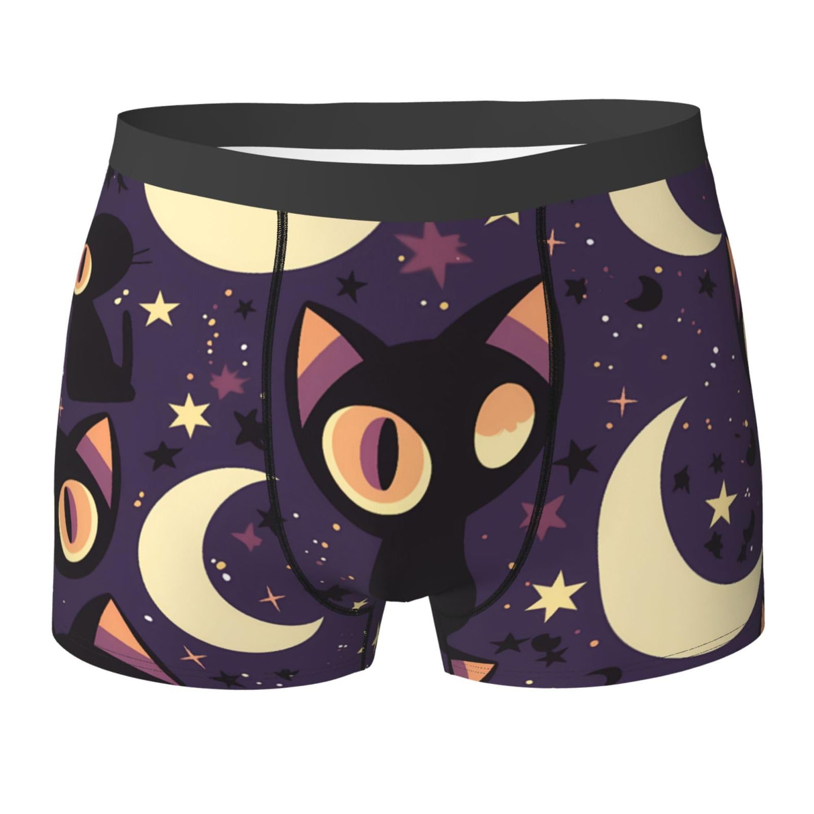 QAZWZML Moon and Kitten Printed athletic boxer briefs, perfect for running, fitness, and casual everyday wear M Black
