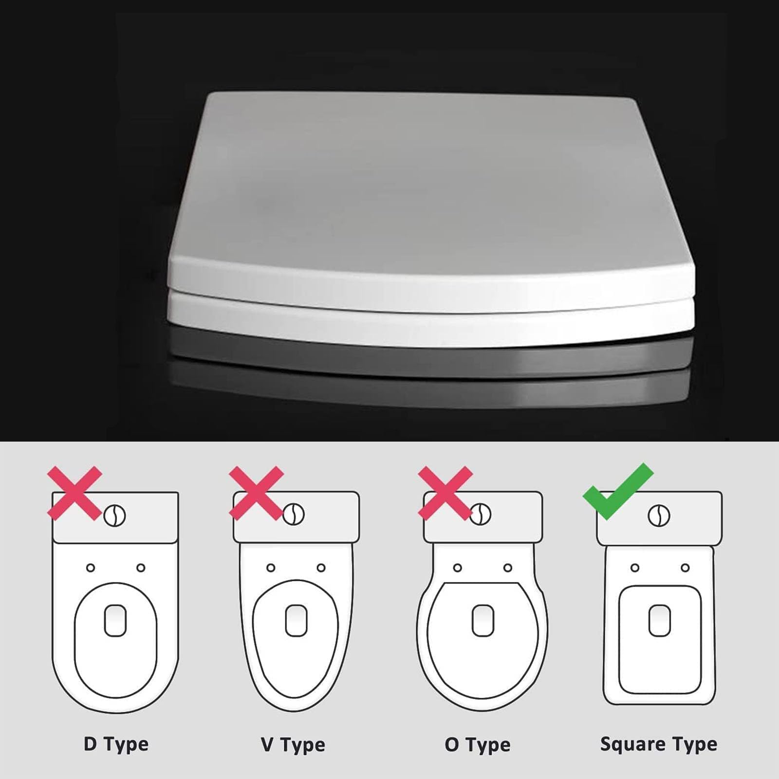 Sedile WC Quadrato, Copriwater Universali Tavoletta WC Bianco A Sgancio Rapido, ASSE WC A Chiusura Lenta Cerniera Superiore Fissa, Coprivater Rettangolare,35 * 43cm