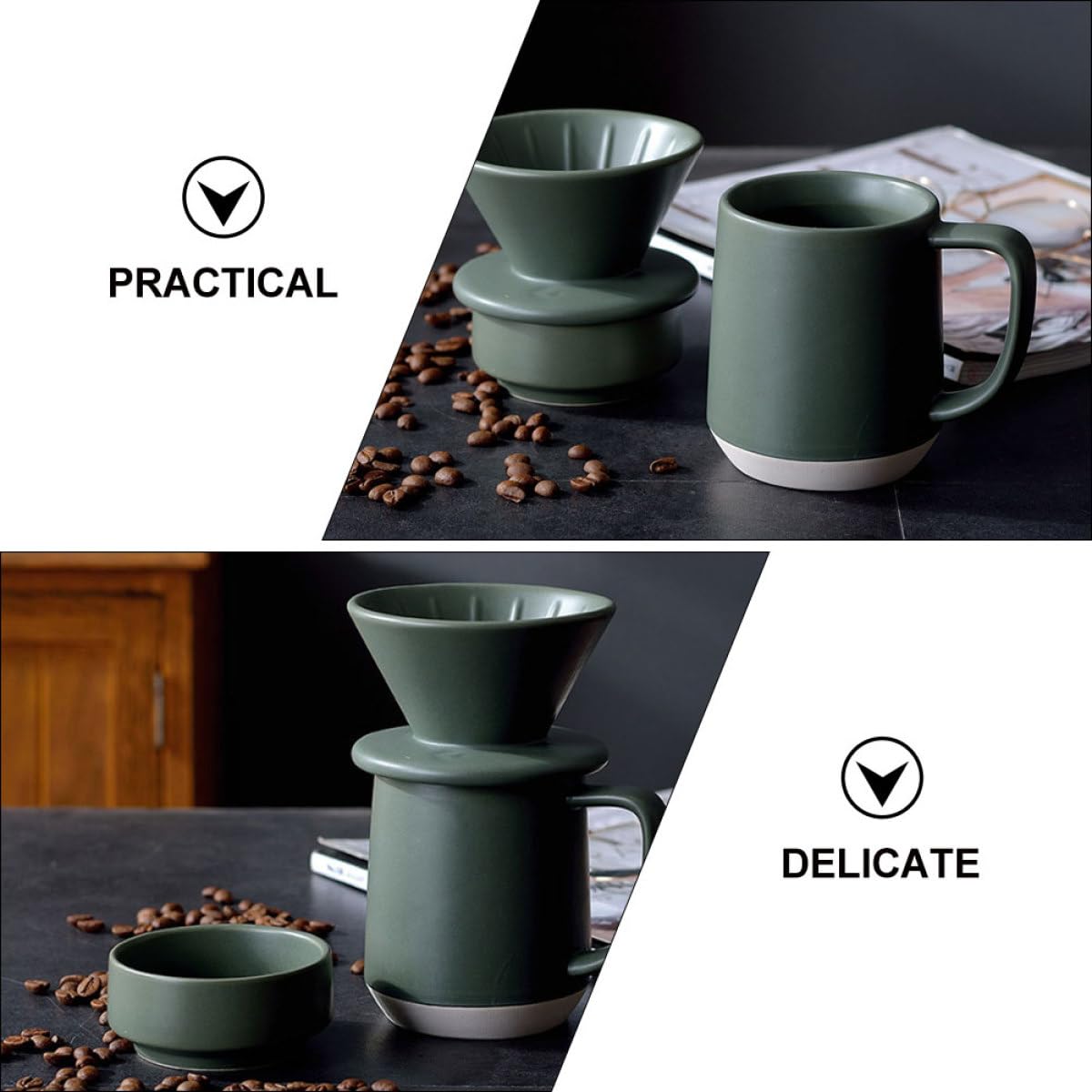 Keramiktasse Kaffeefilterbecher mit Feiner Filterfunktion, Grün