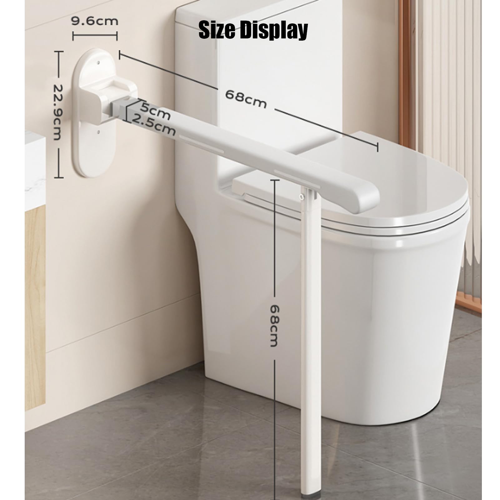 Barra Abatible Baño Minusvalido, Barra De Seguridad Para Baño Acero Inoxidable Rotación Vertical De 90 ° Con Función De Visión Nocturna,Soporta Hasta 200 Kg Para Ancianos Y Materna (Black)