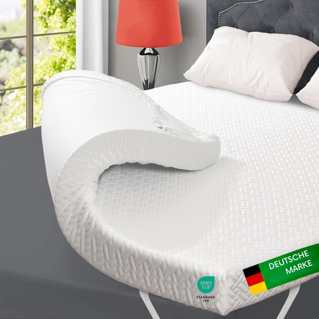 Memory Gel Matratzenauflage mit Atmungsaktivem Double Jersey Bezug, Anti-Rutsch Unterseite, Spannbänder für Matratzen bis 30 cm (140x200cm)