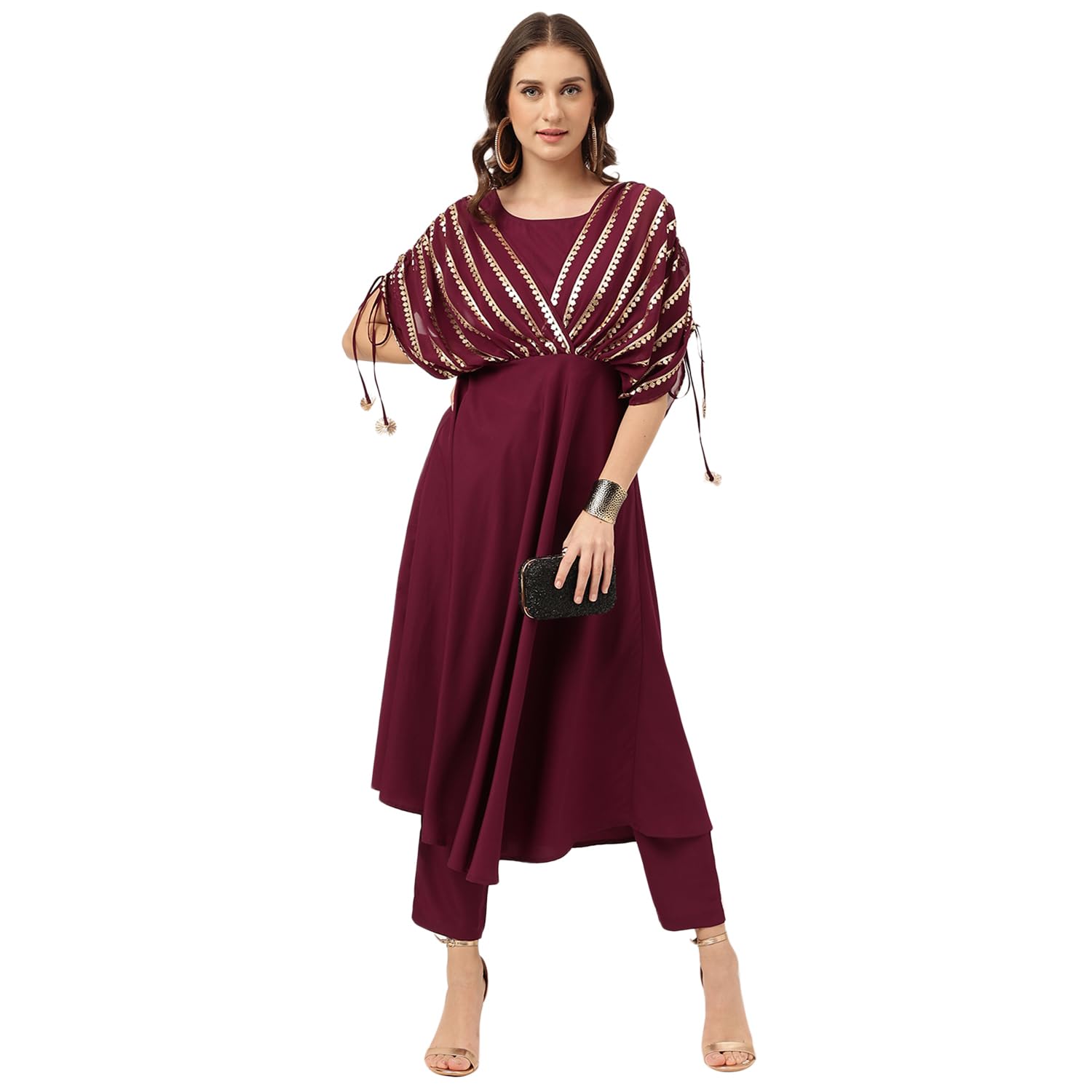 FIORRAWomens Poly Crepe A-Line Kurta Pant Set