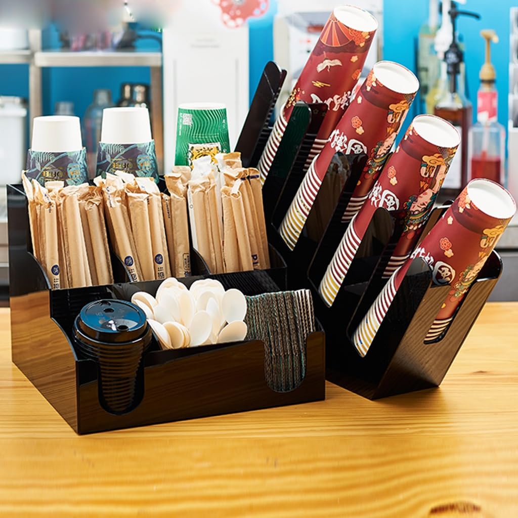 Set di organizer per stazioni da caffè, organizer per bancone, porta tazze da caffè usa e getta, per ufficio, sala ricevimenti