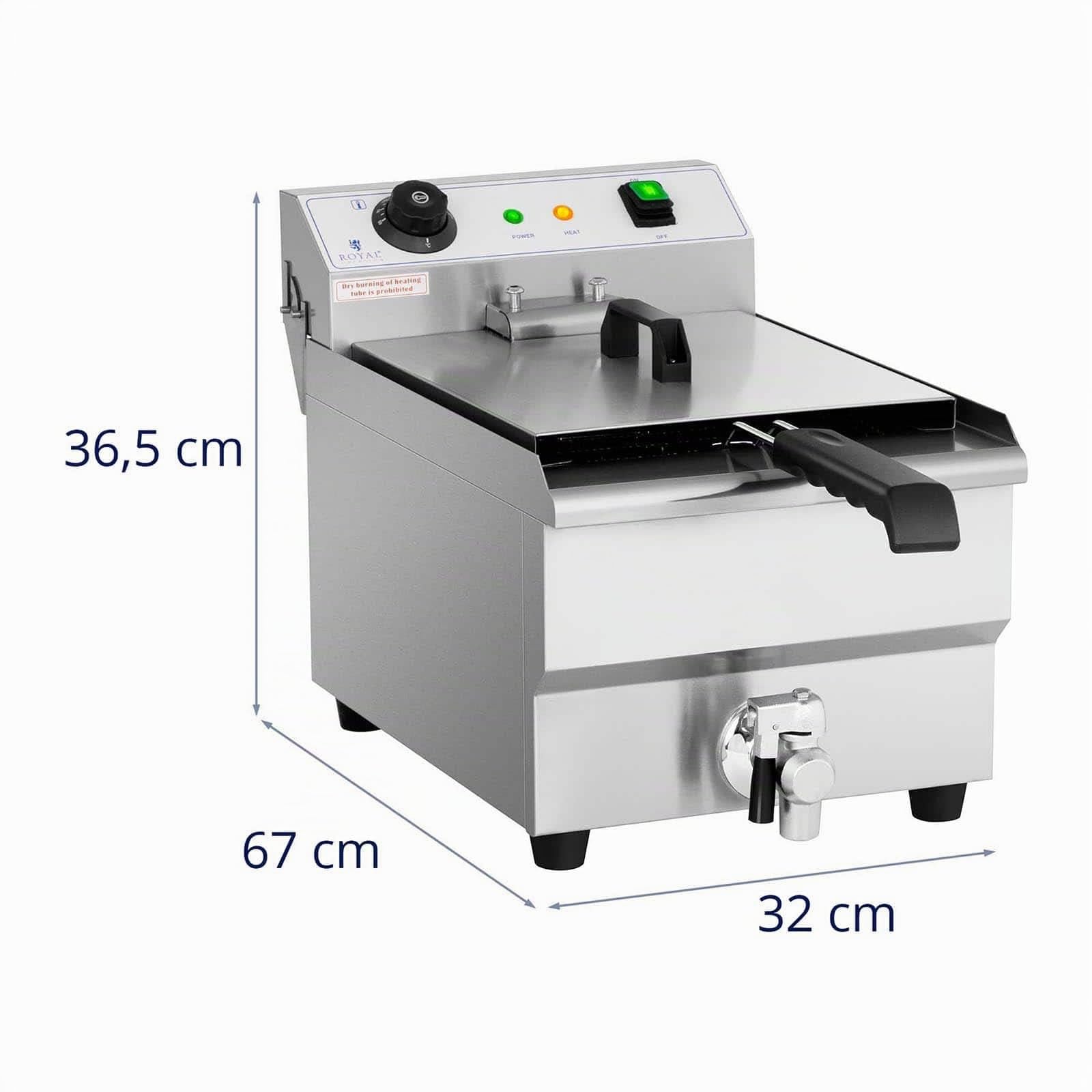Royal Catering Friteuse Électrique De Restaurant Simple Professionnelle (3 200 W, Volume De 13 L, Max. 200 °C, Zone Froide, Robinet De Vidange)