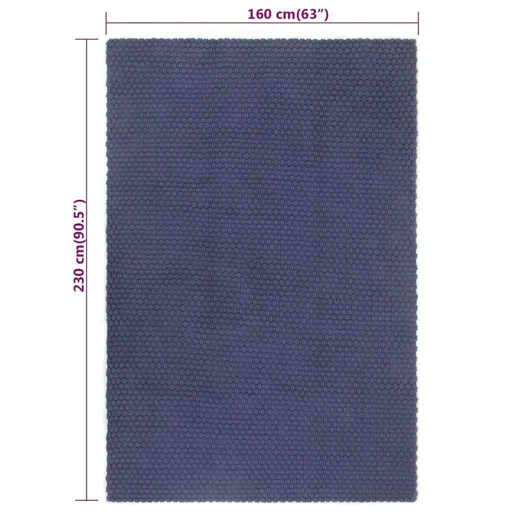 Tapis rectangulaire en coton - Bleu marine - 160 x 230 cm - Tissage plat - Antidérapant - Facile d'entretien - Pour salon, chambre à coucher, chambre d'enfant, couloir et balcon - Décoration
