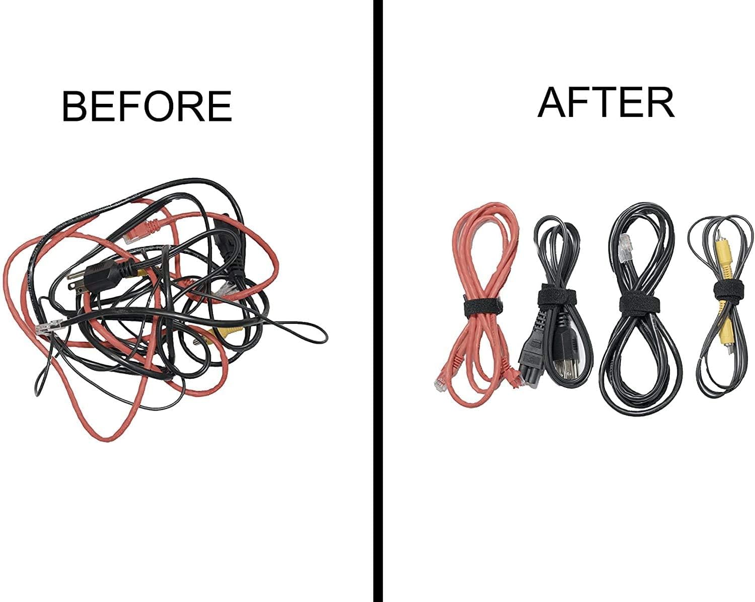 Reusable Cable Ties Management Microfiber fastening cloth, Adjustable Fastener Cable Strap Hook and Loop Cord Ties, Black. (6 inch 20 Pieces)