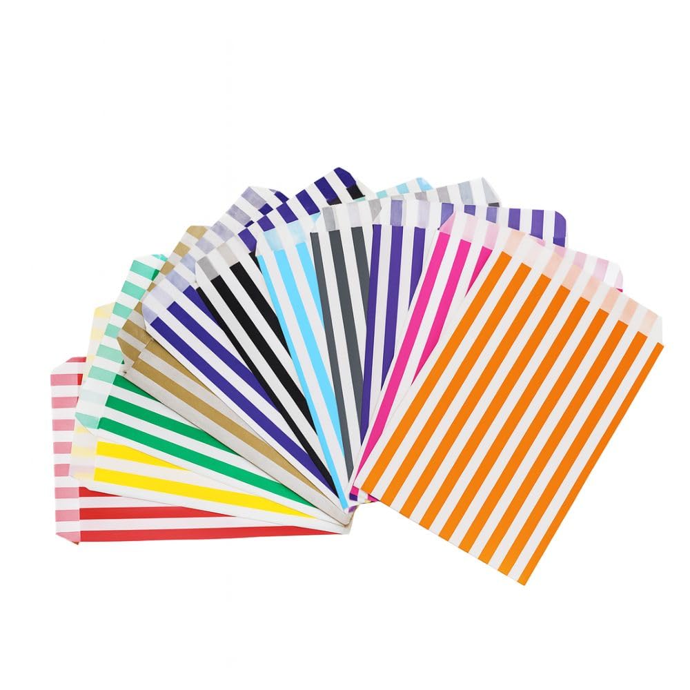 5x7" Pack of 100 Assorted Striped Paper Sweet Bags Ideal for Any Occasion & can be used as Party, Candy, Sweet, Gift, Popcorn, Small Paper bags (Mixed, 5x7-100 Bags)