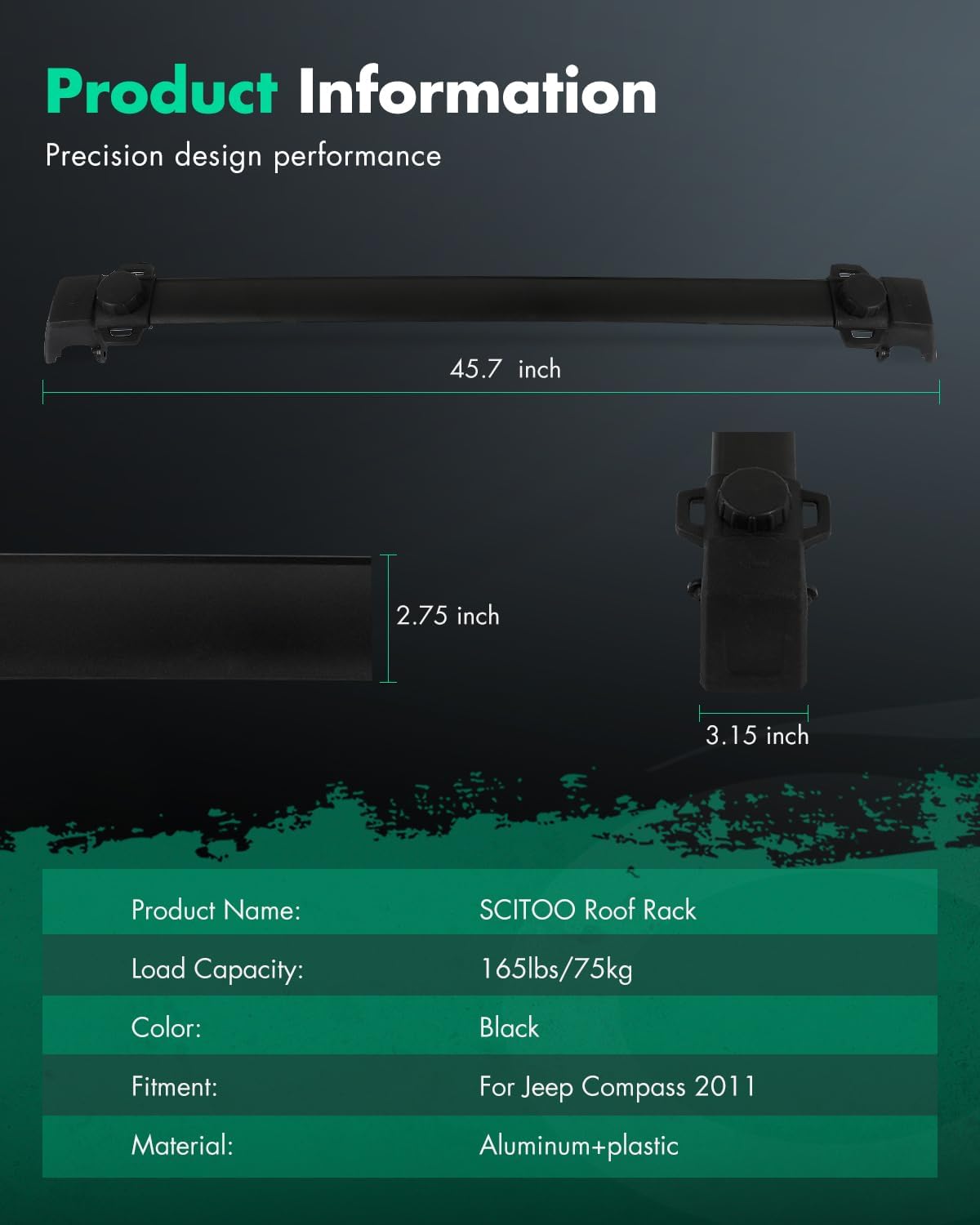 SCITOO Aluminum Alloy Roof Top Cross Bar fit for Jeep Compass 2.0L 2.4L 2011-2016 Set Rock Rack Rail