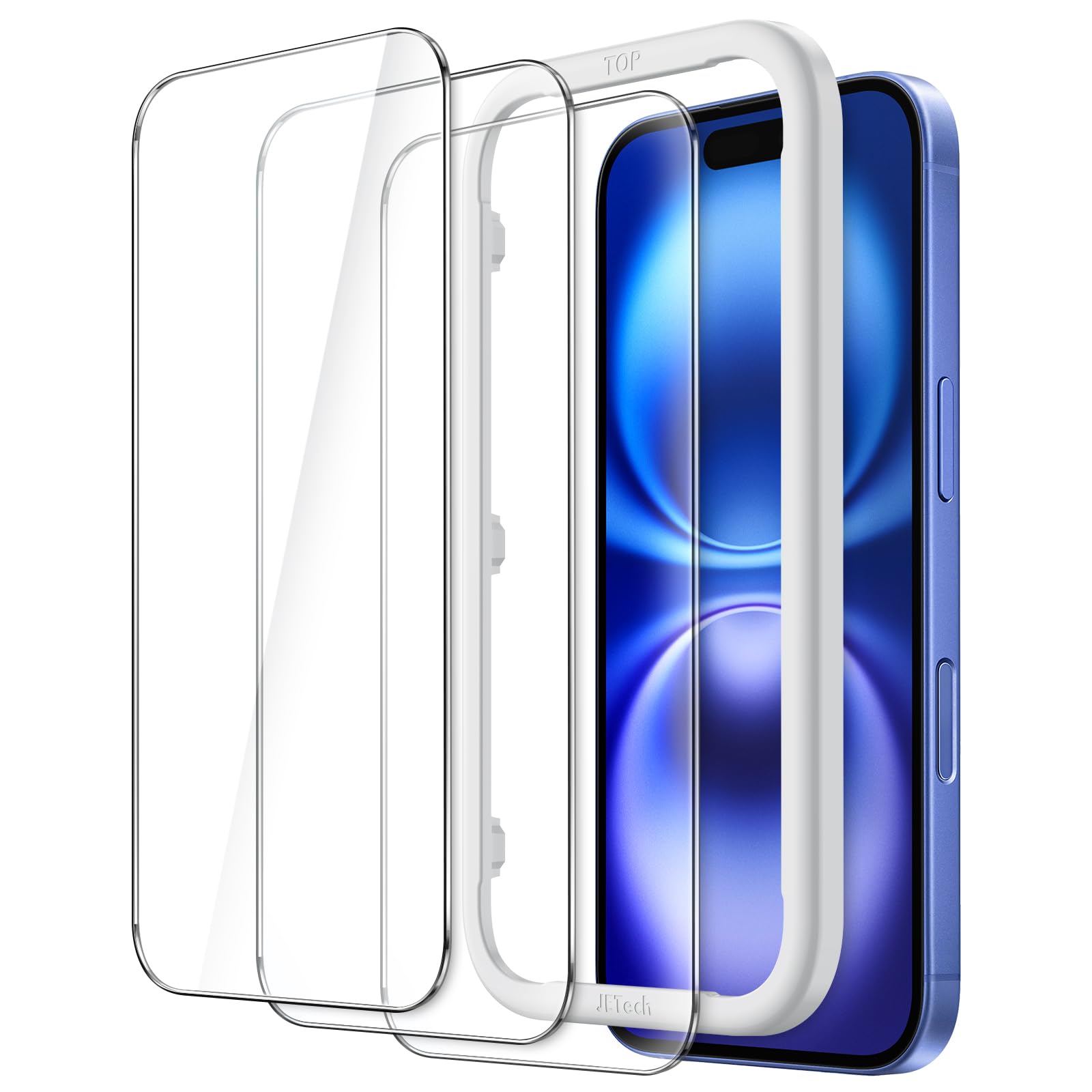JETech iPhone 16 Plus 6.7" Tempered Glass Screen Protector with Guide Frame No Interference Case HD Clear 3 Pack