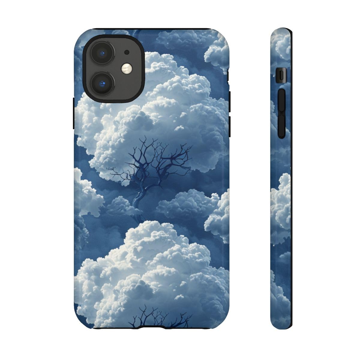 Coque iPhone 11 bleu motif nuage rigide et arbre 3D brillant - 2