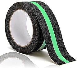 Blikiz Anti Slip Tape with Glow in Dark Stripe for Stairs Waterproof Non Slip Strips for Stair Treads Black & Green Non-Slip Traction Tapes (Black)