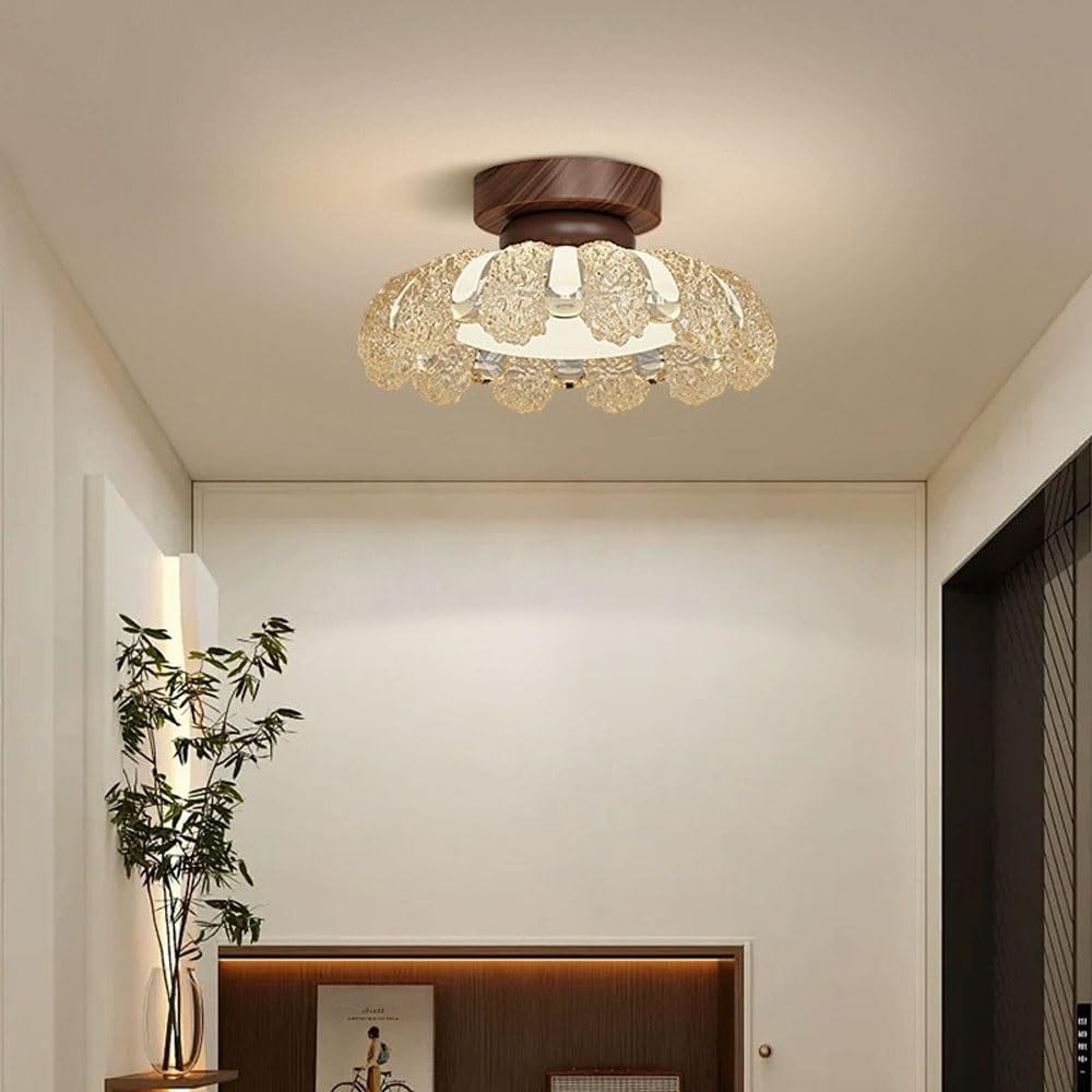 Nowoczesna lampa sufitowa z motywem kwiatowym z połowy stulecia, lampa wisząca LED o mocy 12 W, podstawa z drewna słojowego, oprawa sufitowa z żywicy w stylu retro. Lampa sufitowa