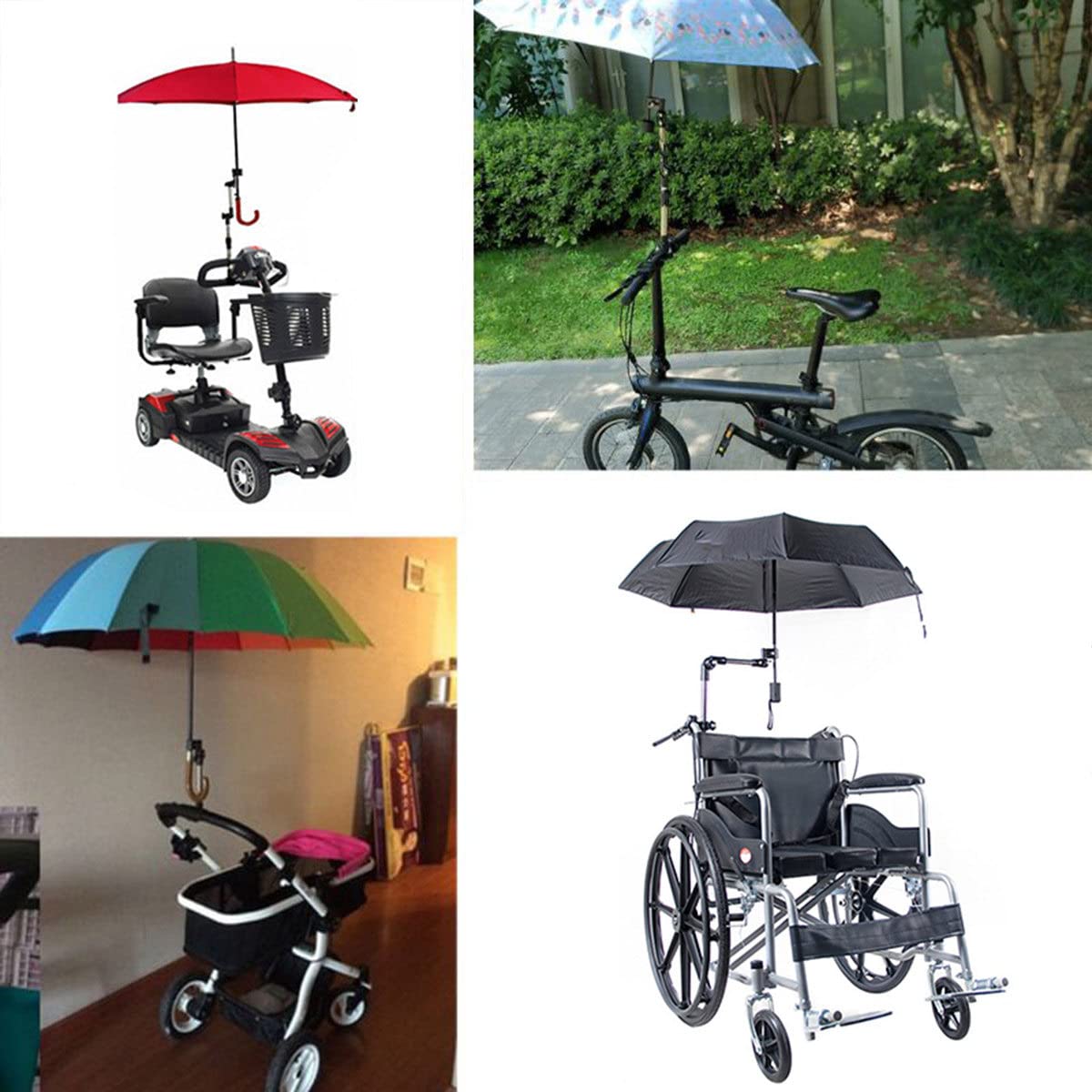 Amosfun Supports de Parapluie de Vélo Support de Connecteur de Parapluie pour Une Utilisation Universelle Installation Facile sur Poussette Chariot Fauteuil Noir