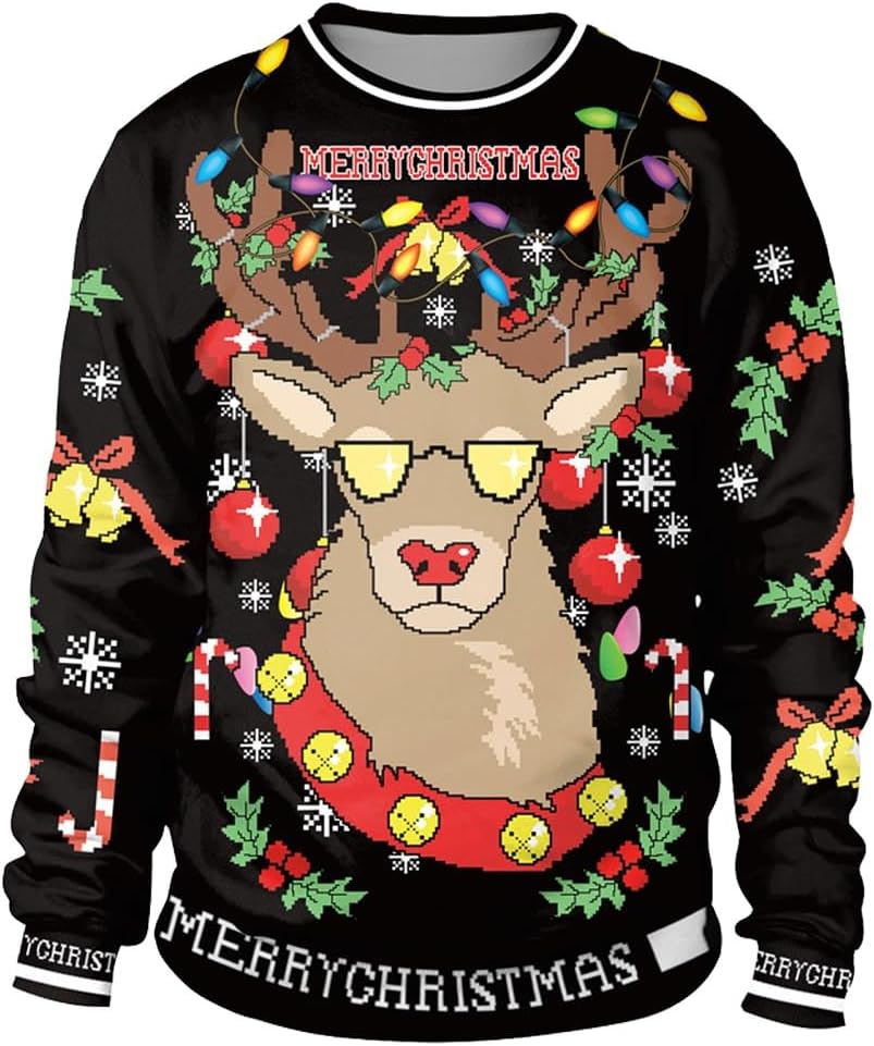 yolsun Men Ugly Christmas Sweatshirt Unisex's Crewneck Novelty Casual Ugly Party Accessory for Xmas Party Celebration