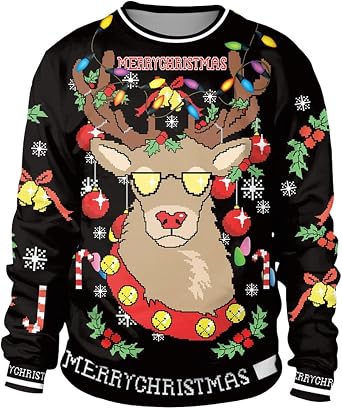 yolsun Men Ugly Christmas Sweatshirt Unisexs Crewneck Novelty Casual Ugly Party Accessory for Xmas Party Celebration