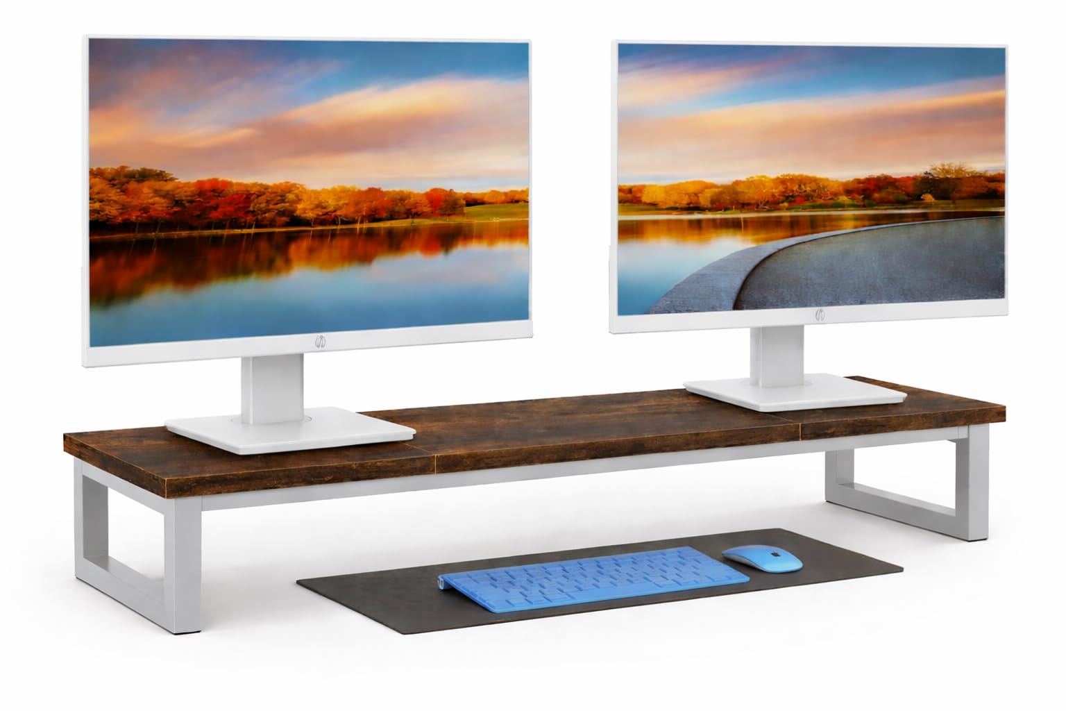57484 Dual Monitor Stand Riser, 39Inch Large Monitor Stands for 2 Monitors, Computer Monitor Stand, Wooden Desktop Oraganizer Shelf for Office Desk Computer,Laptop,TV - Grey metal frame-image-13