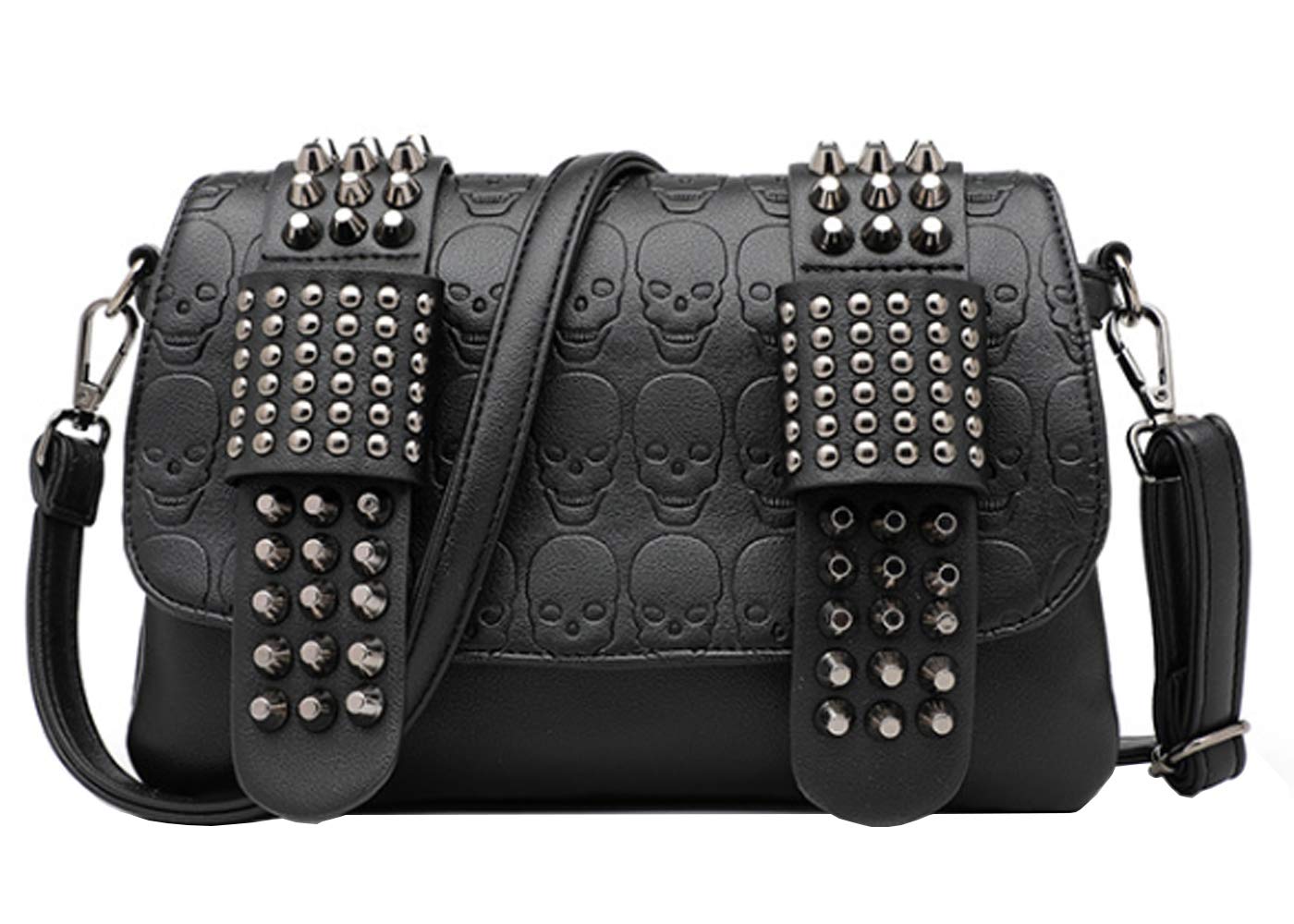 RainboSee Women Punk Skull Shoulder Top-Handle Bag Rivet Purse Handbag Chain Satchel Tote black Size: One Size