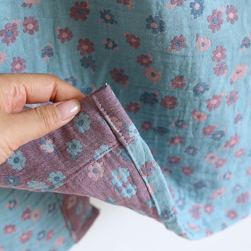 PRINCESS BRIDE Yarn-dyed Cotton Jacquard Elegant Kimono Robe Traditional Loose Yukata Bathrobe Mid-Length Loungewear for Women 165/88A/L(Lake Blue) - Image 7