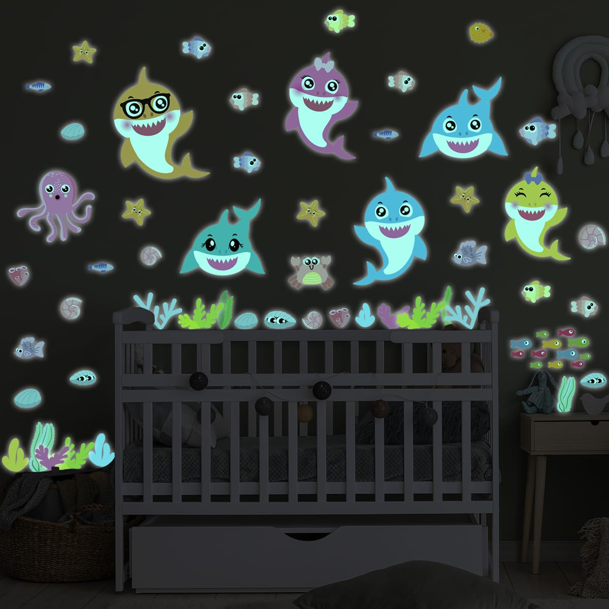 Ambiance Sticker Świecąca fosforyzująca naklejka ścienna dla dzieci fluorescencyjne zwierzęta morskie - H65 x Dł. 50 cm