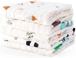 Muslin Burp Cloths 5 Pack, 11.8x11.8”, Colorful Burp Cloths Baby Girl, Burp Cloths Baby Boy, Burping Cloths for Babies, Burp Cloths, Muslin Washcloths, Burp Clothes