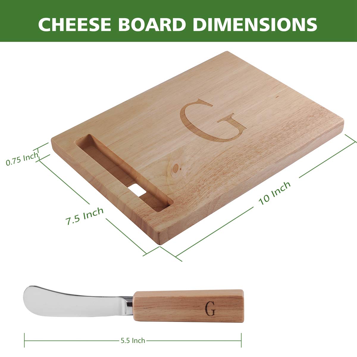 Miicol Wood Charcuterie Board, Monogram Cheese Board 10 Inch, Personalized Initial Cutting Board with Spreader, Unique Housewarming Gift, Ideal for Kitchen, Home, Letter G