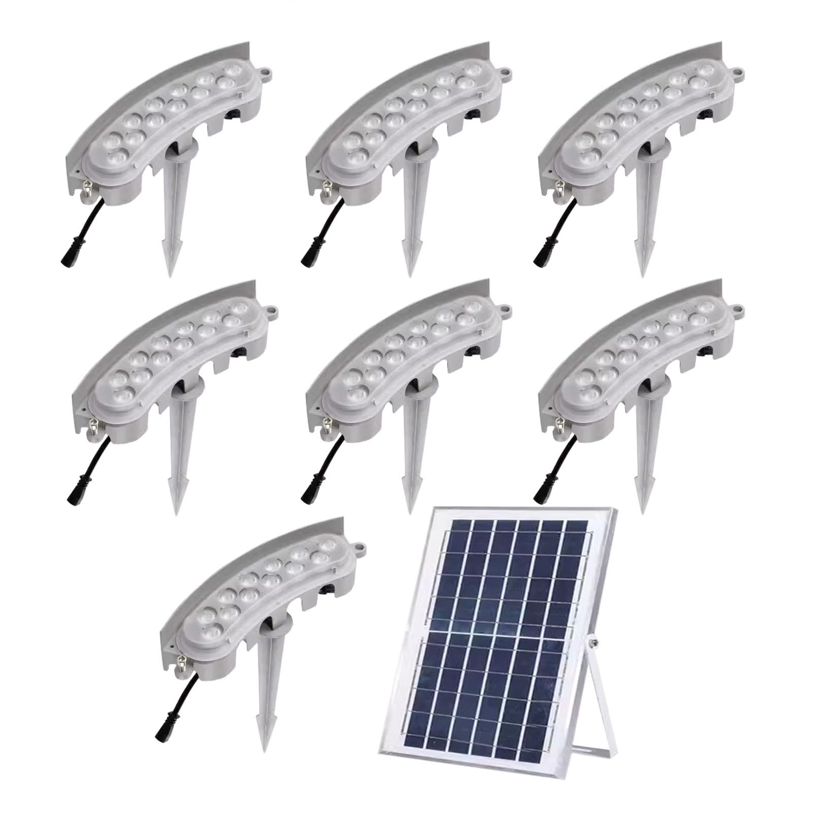 Solarne lampy ogrodowe LED, solarne lampy do trawnika, małe lampy pierścieniowe z drzewem o niskim napięciu, do sadzarek i trawników (białe światło, zestaw 7 sztuk)