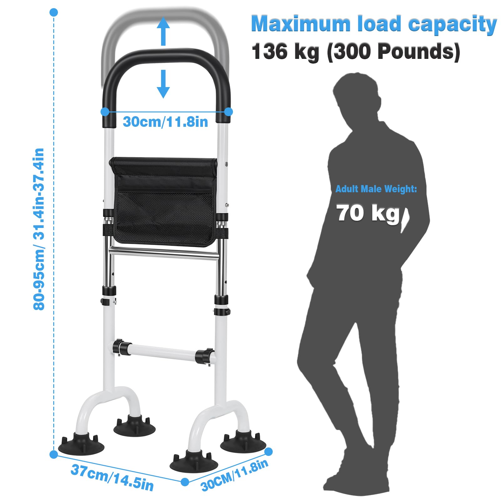AKOZLIN Supporto per alzarsi per anziani, altezza regolabile, portata 136 kg, supporto per alzarsi e sedersi, adatto per anziani e disabili
