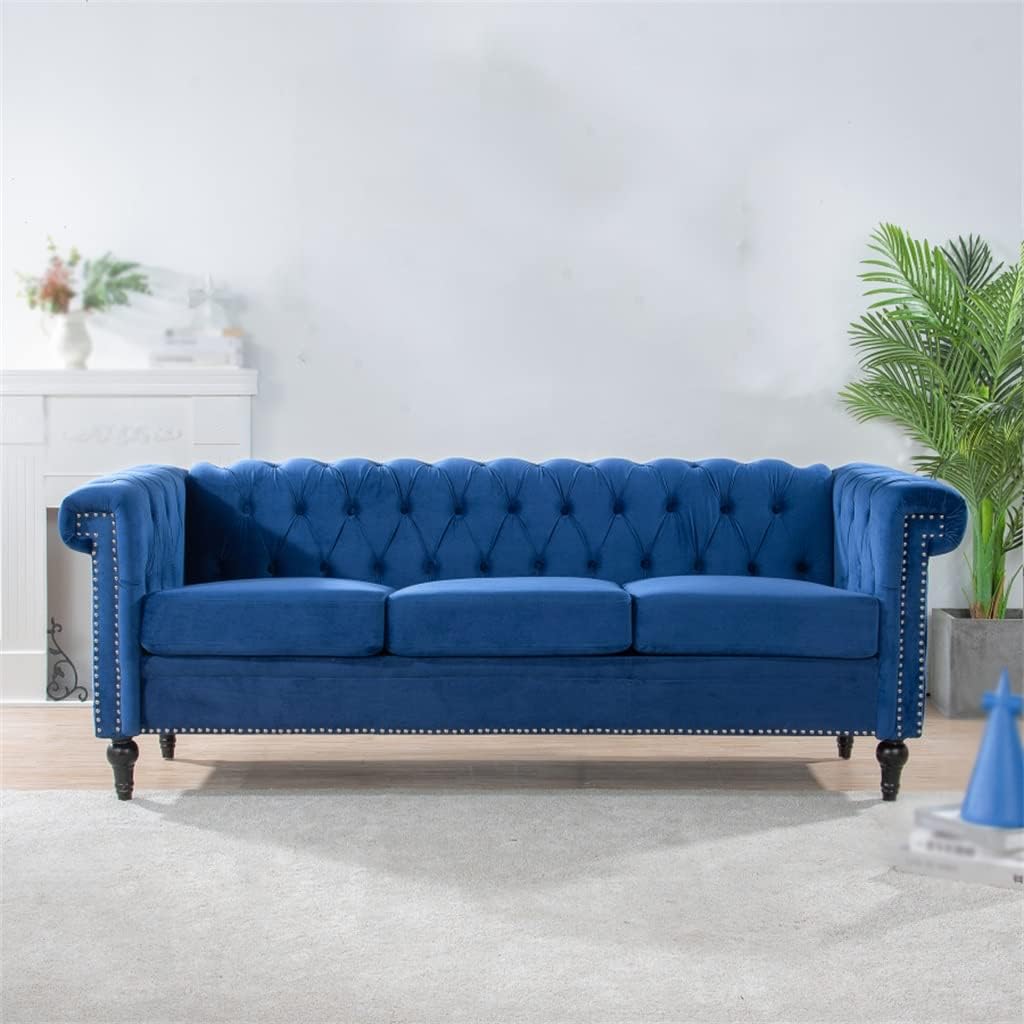 83.5 Inch Width Traditional Square Arm Removable Cushion 3 Seater Sofa