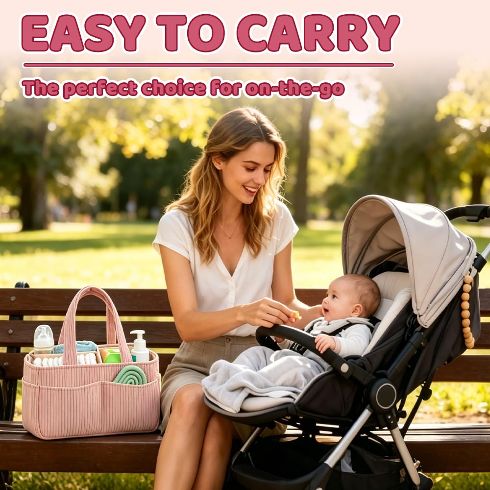 organizer do przechowywania pieluszek, przenośny kosz na pieluchy z przegródkami i uchwytami, duży organizer na pieluchy, diaper caddy z miśkiem, organizer na pieluchy do podróży dla dzieci