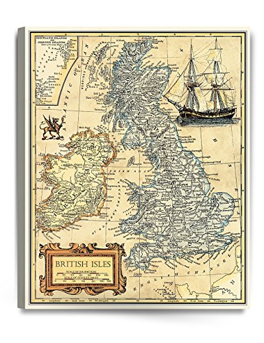 Image of DECORARTS - Large Vintage British Isles Map Canvas Wall Art, Antique UK England Scotland Ireland Map for Wall Decor, Hand-Stretched Giclee Print, Handcrafted in USA, 24x30''
