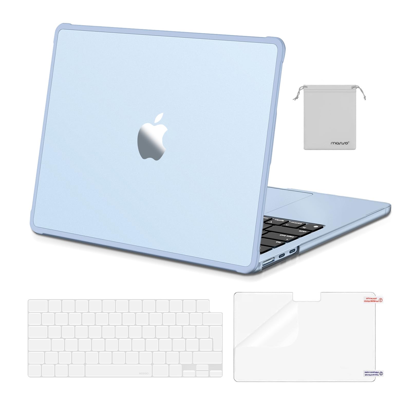 MOSISO Custodia Compatibile con MacBook Air 13 Cover M5 M4 M3 M2 2026-2022 A3449 A3240 A3113 A2681, 13,6'' Case Anti-crepa Angoli e Bordo Morbido TPU&Copritastiera&Pellicola&Borsa, Azzurro Cielo