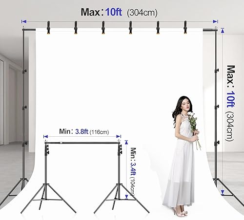 Miniatura 2 de EMART Soporte de fondo de 10 x 10 pies, para estudio de video fotográfico, sistema de soporte de fondo resistente ajustable, kit para fotografía,