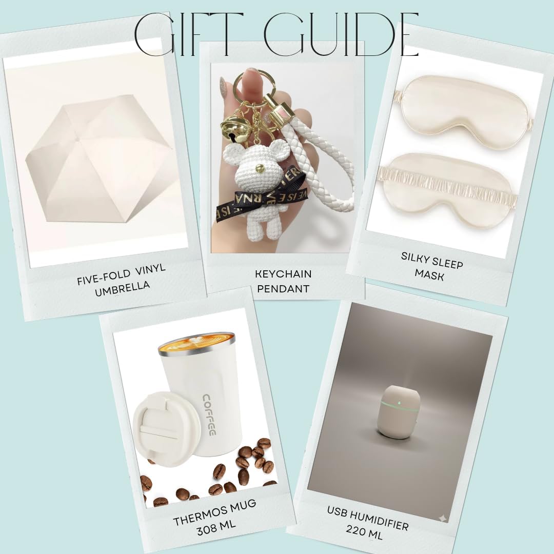 KaroZi Gift Basket for Every Occasions: Umbrella, Travel Mug, Silky Sleeping Mask, Keychain Pendant, USB Humidifier