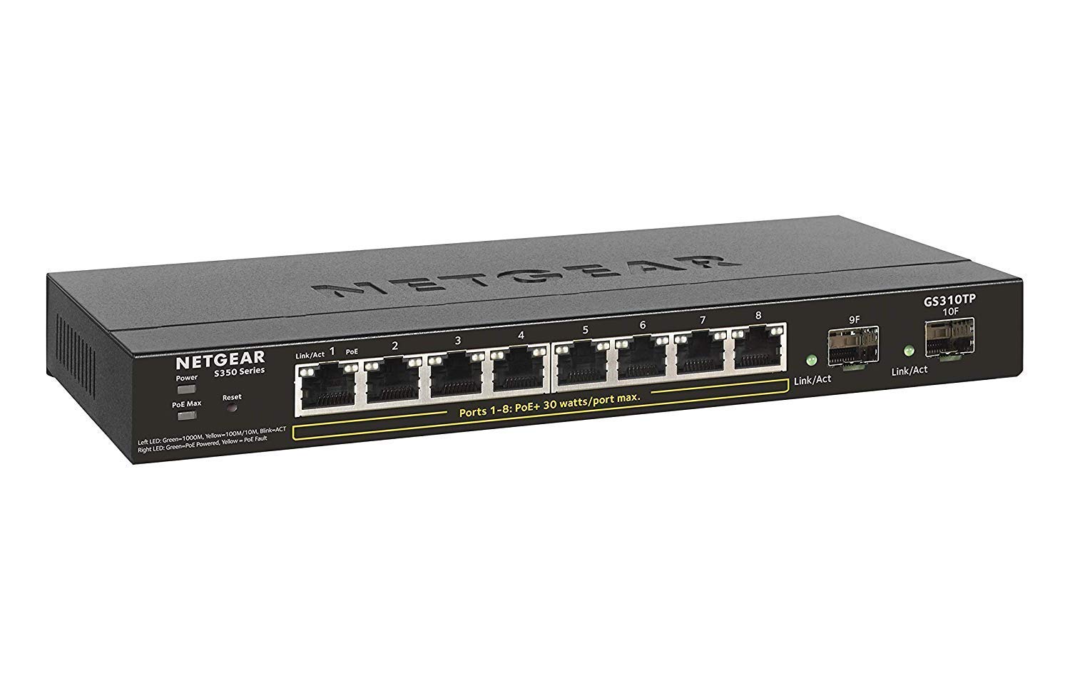 NETGEAR 10-Port Gigabit Ethernet Smart Managed Pro PoE Switch (GS310TP) - with 8 x PoE+ @ 55W, 2 x 1G SFP, Desktop, Fanless Housing for Quiet Operation, S350 Series (B085LF2N9X) Amazon Price History, Amazon Price Tracker