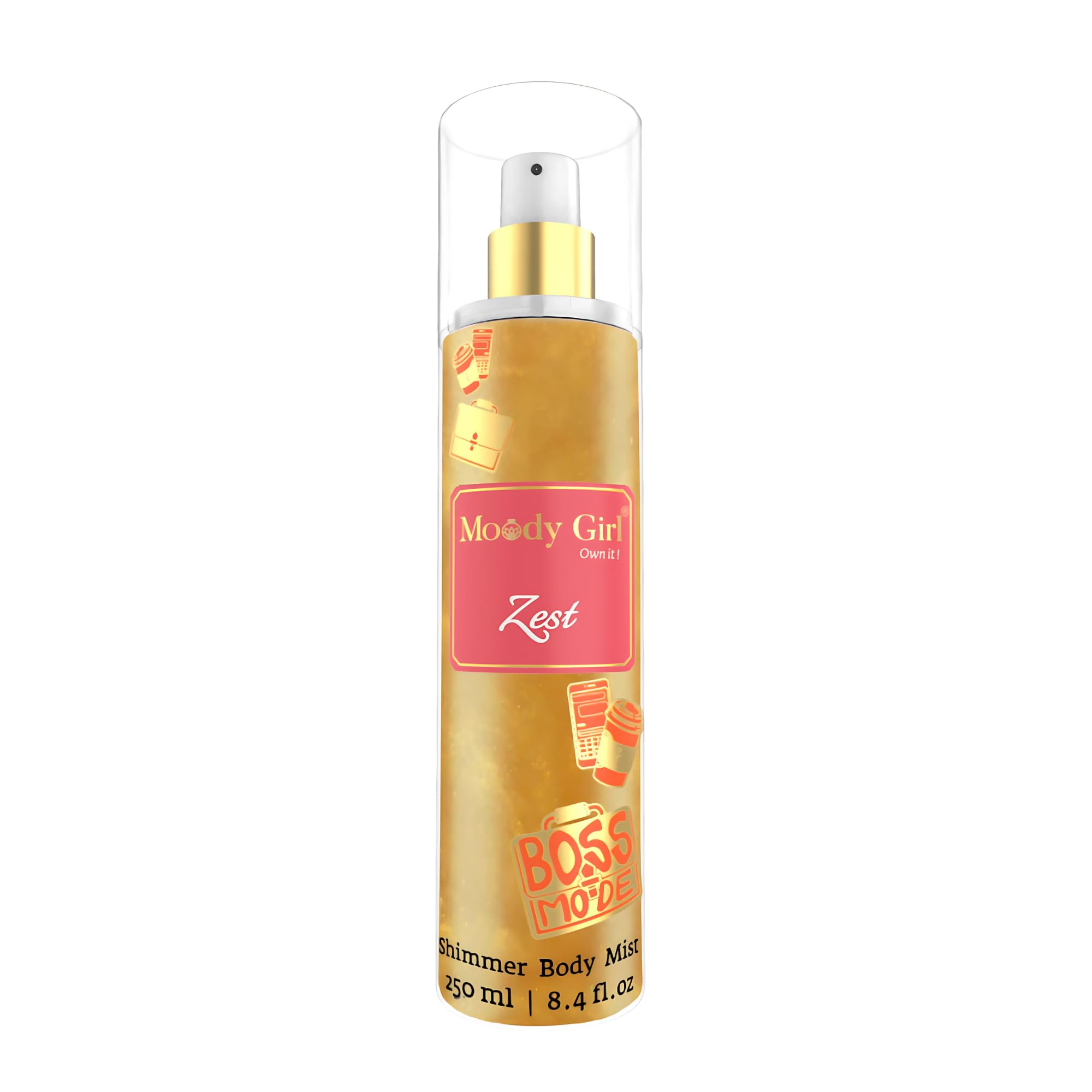 Moody Girl Luxury Zest 250ml Long Lasting Shimmer Body Mist for Woman and Girl | Fresh, Fruity, Gardenia and Musky Fragrance for Women and Girls | Ideal for Daily Use and Gifting to Women & Girls