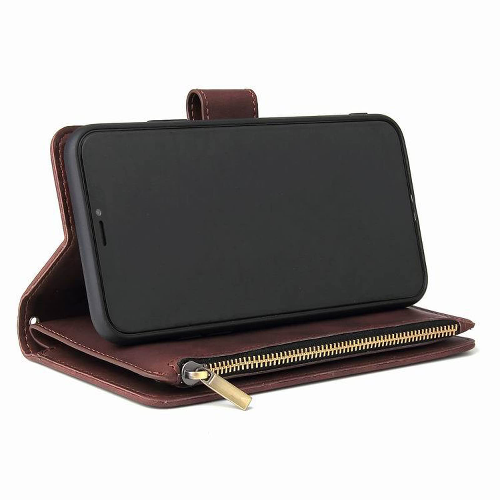 LTL Etui na telefon do iPhone 13 Mini/13/13 Pro/13 Pro Max, wysokiej jakości skórzane etui z klapką z przegródkami na karty etui na telefon magnetyczne zamknięcie, brązowe, 13 6,1 cala