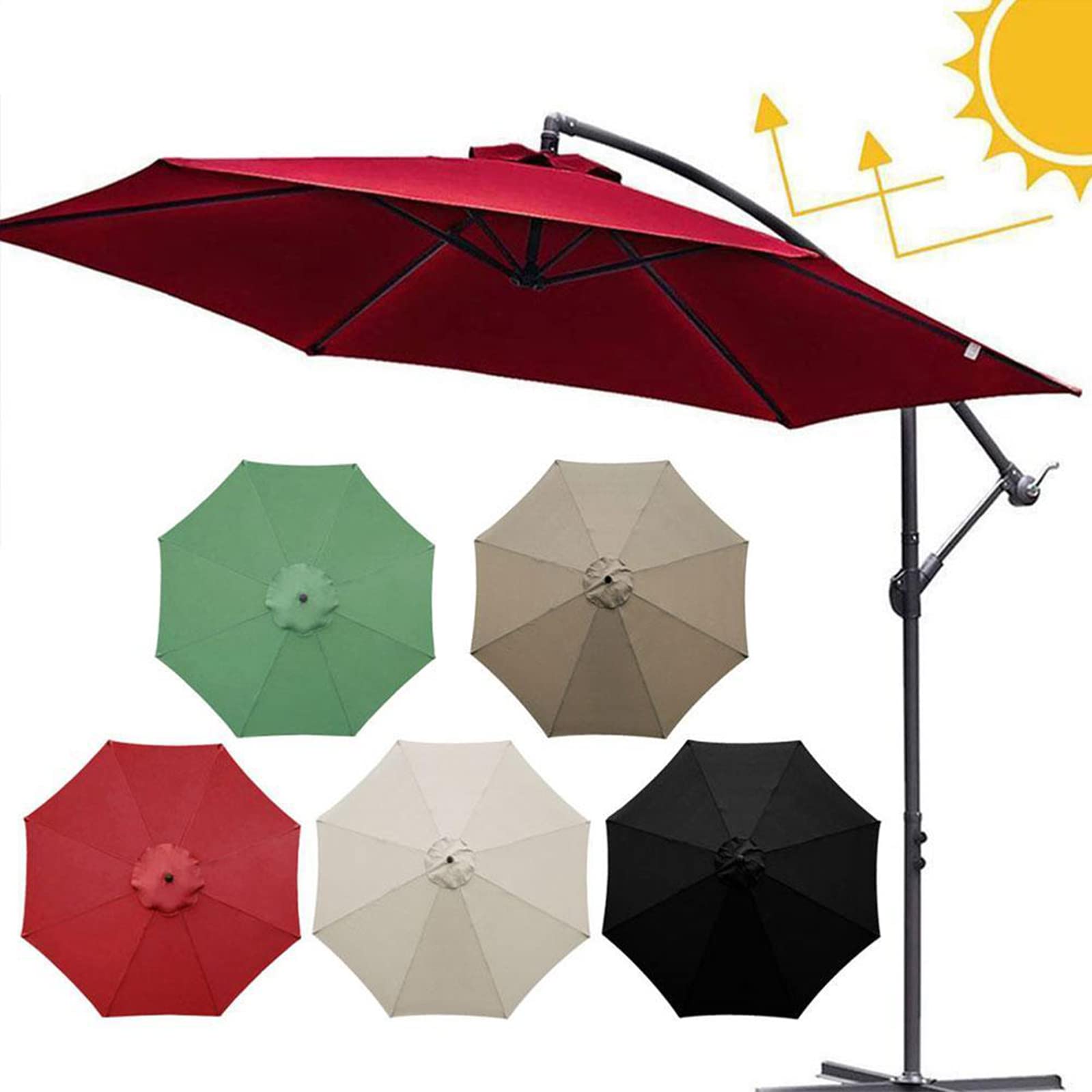 Zapasowy pokrowiec na parasol ogrodowy 2,7 m 3 M/8 żeber Pokrowiec na parasol wspornikowy do ogrodu, patio, podwórka, basenu (czerwony 3 m / 9,8 stopy)