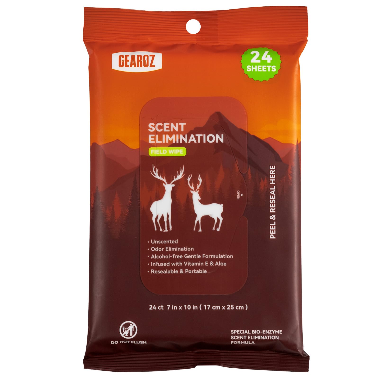 GearOZ Scent Elimination No Rinse Wet Wipes for Outdoor Sporting Camping Gear Unscented Body Hand Face Cleansing Refreshing