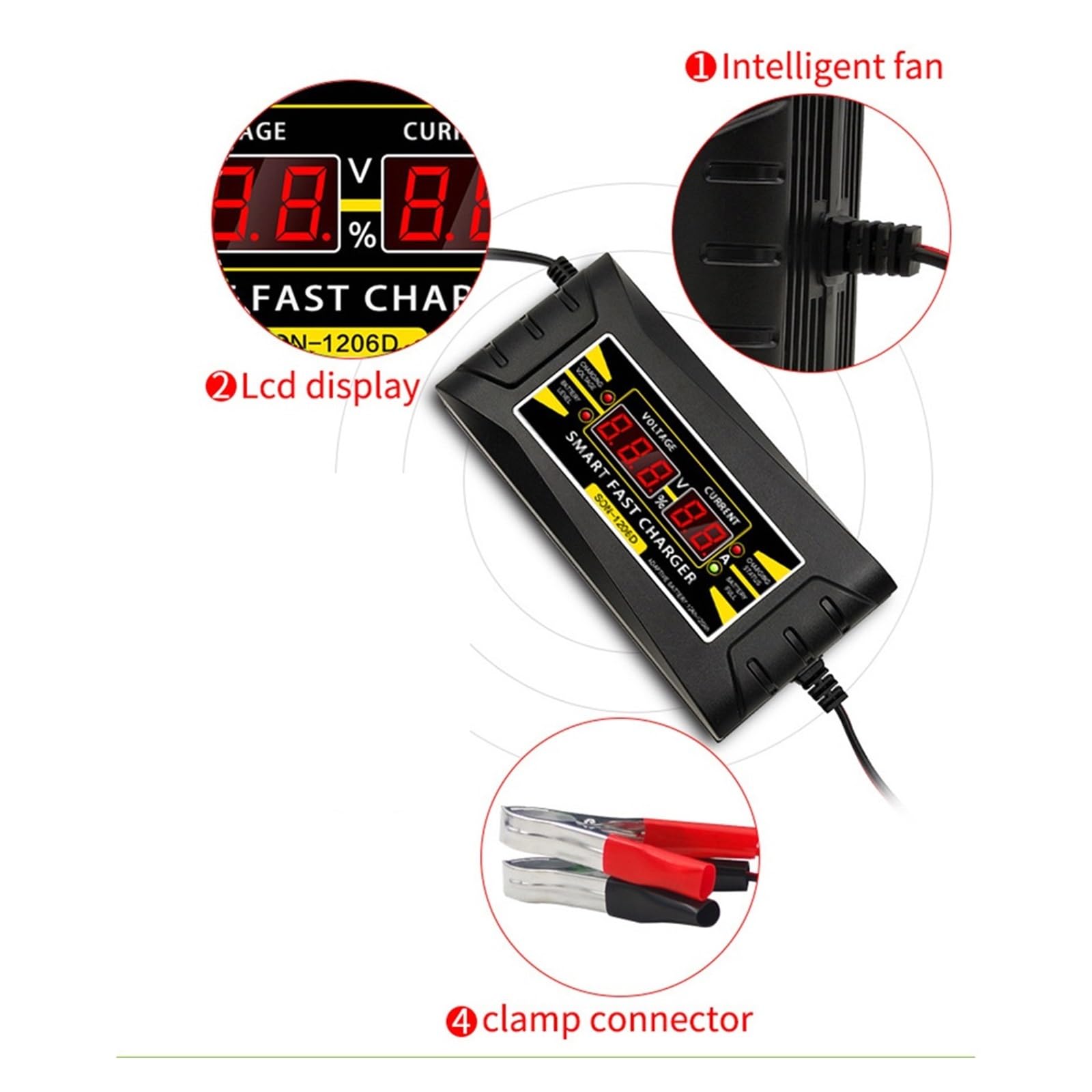 Cargador De Batería De Plomo Y Ácido De Carga Rápida Inteligente De 12V 6A Cargador De Batería De Coche Completamente Automático Pantalla LCD