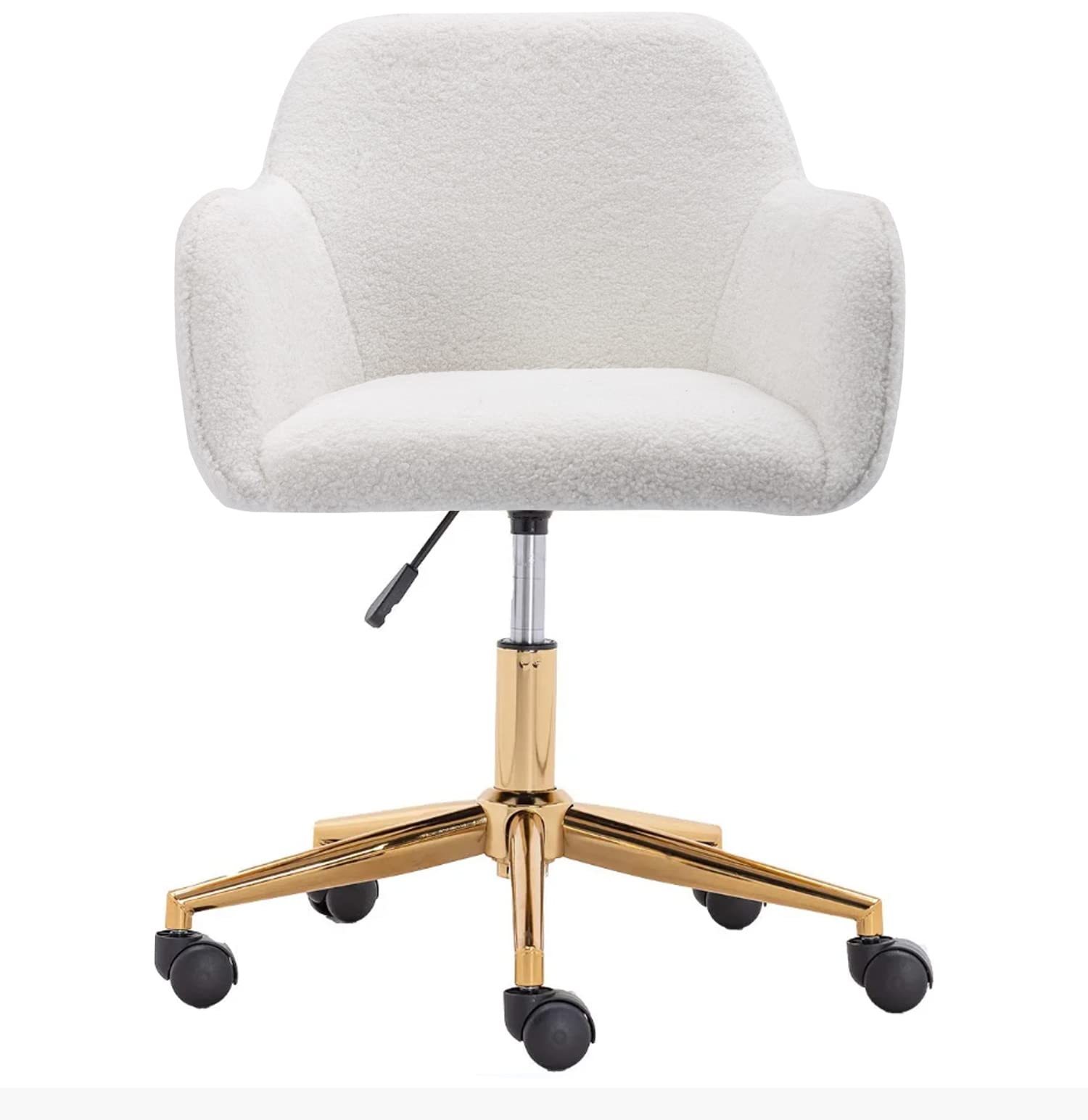Yoluckea Furry Height Adjustable Vanity Chair, Computer Cute Office Desk Chairs, Faux Swivel Chair White Faux Four Pads
