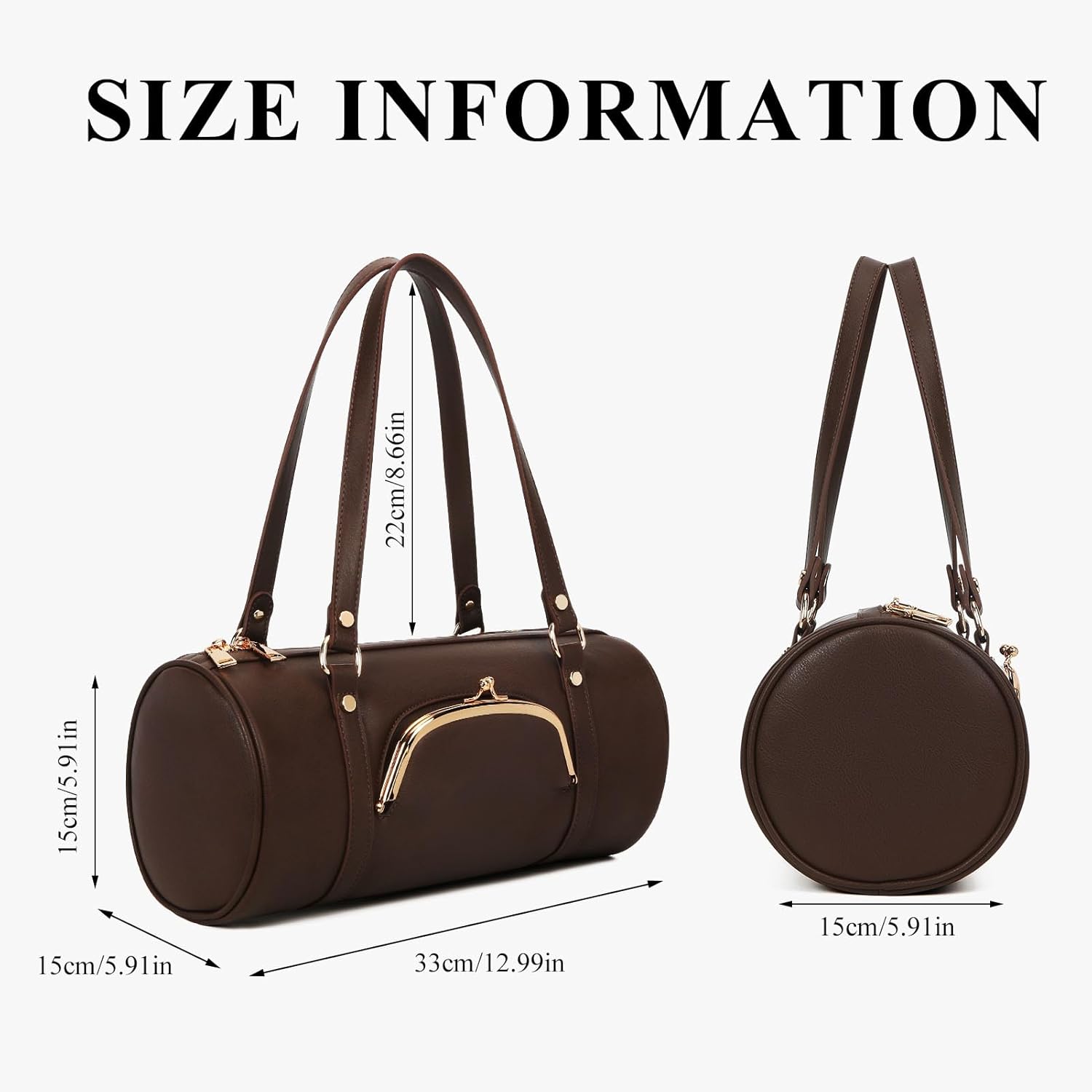 Kisslock Barrel Bag Designer Shoulder Bag for Women,Pu Leather Boston Handbag Retro Y2k Bags Tote Purses - Image 6
