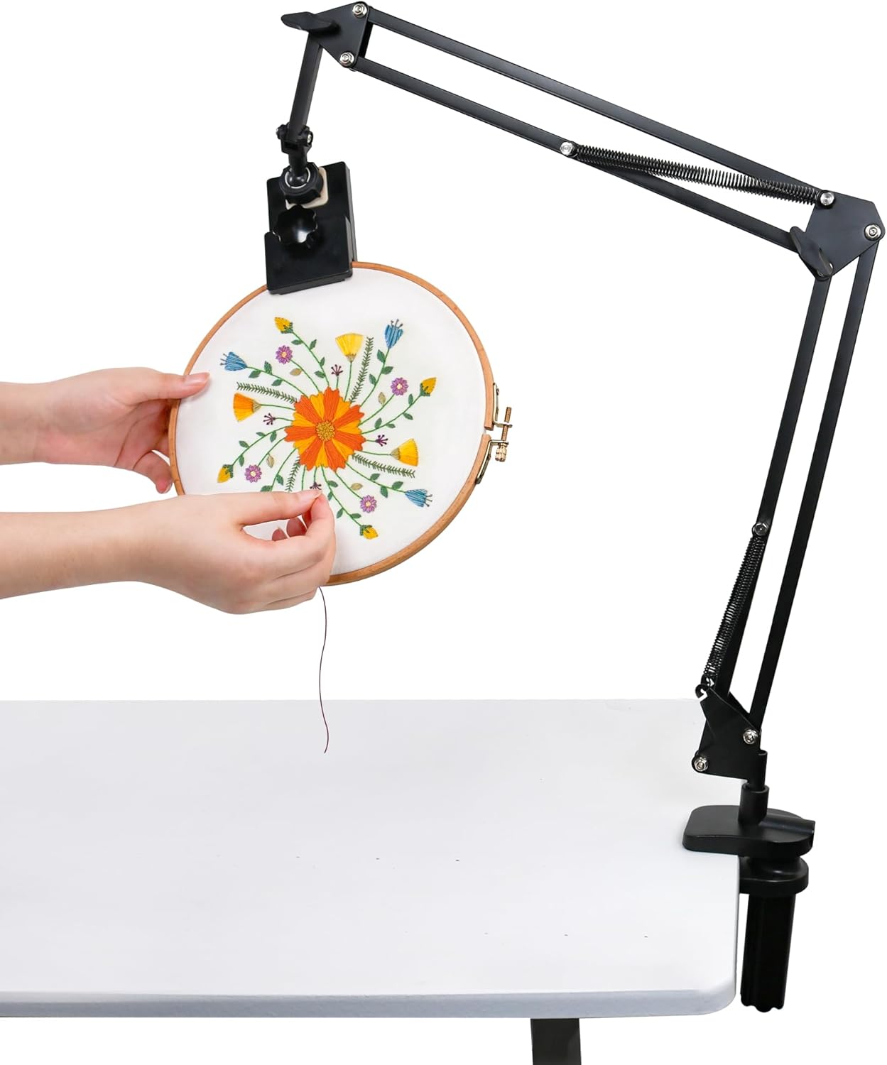 Adjustable Metal Embroidery Hoop Stand – 360° Rotating Folding Embroidery Frame Holder